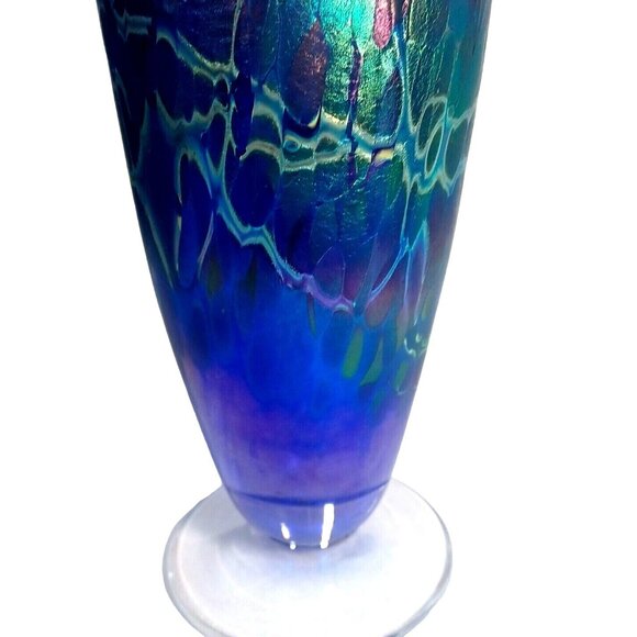 ROBERT HELD LARGE SIGNED TRUMPET CANADIAN IRIDESCENT ART GLASS ART DECO  VASE - Picture 9 of 16